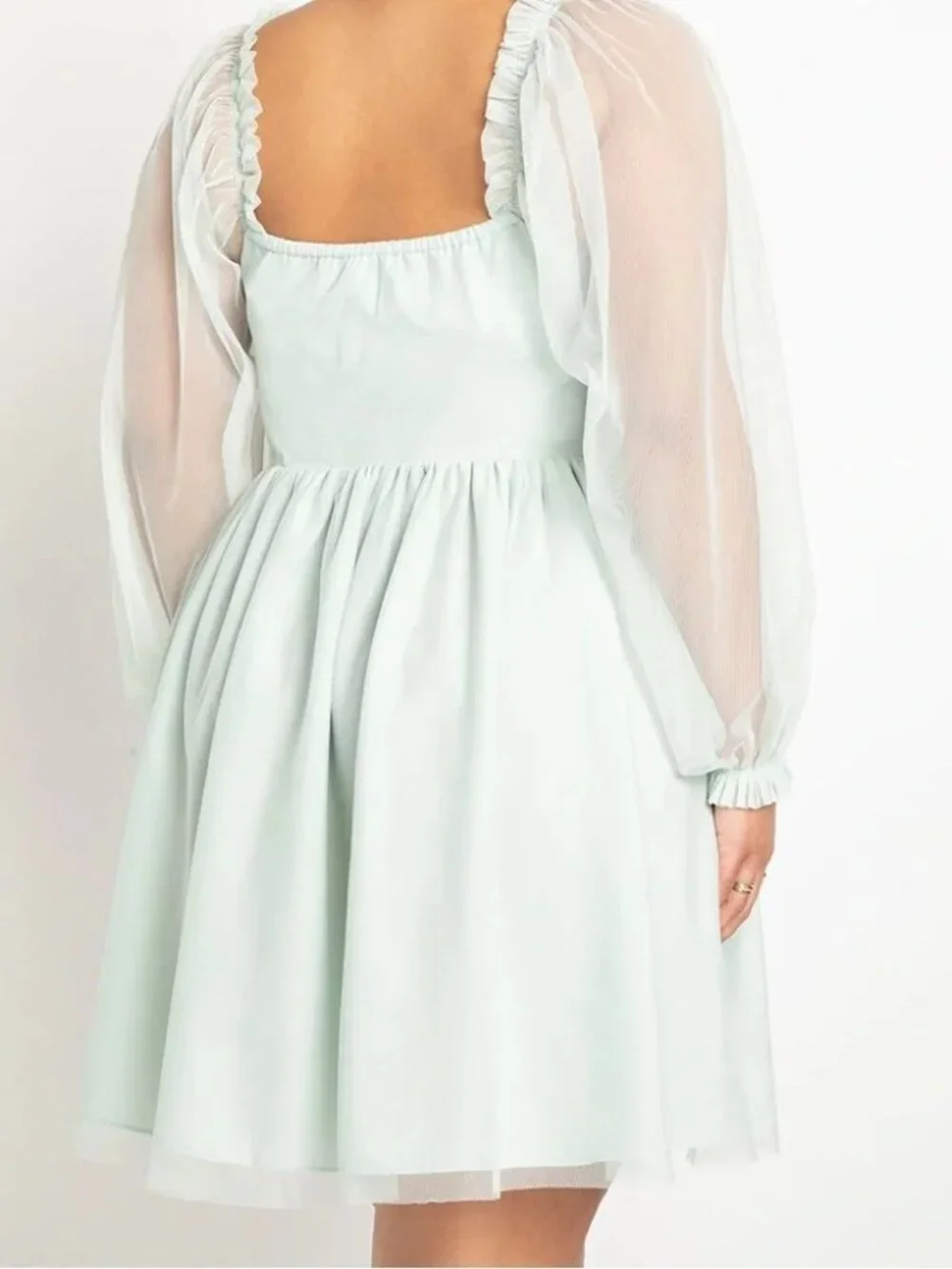 Eloquii Sweetheart Tulle Mini Dress Mint Green Sheer Sleeve Fit Flare 14 NWT - Picture 2 of 7